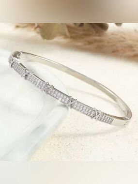Macy's Silver Pavé X-Accent Bangle Bracelet